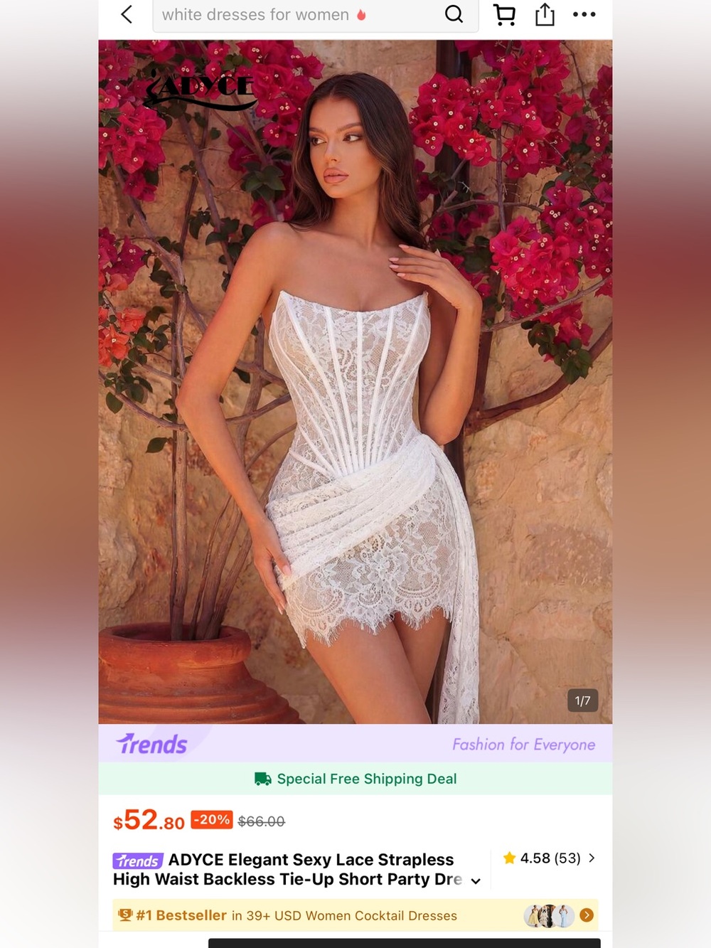 SHEIN ADYCE White Lace Strapless Corset Mini Dress